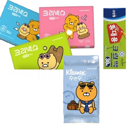 크리넥스 카카오여행용티슈 휴대용물티슈 크린랩 크린백 여행용3종